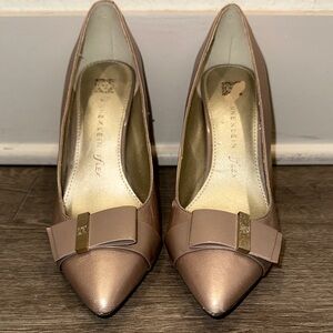 Anne Klein Rose Gold Pointed-Toe Bow Pumps